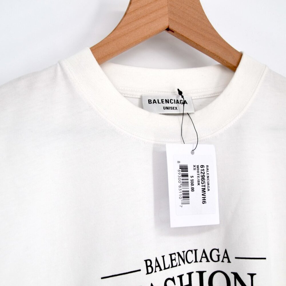 NEW Balenciaga Fashion Institute Cotton T-Shirt Logo White Graphic Print Size XS - Picture 4 of 11